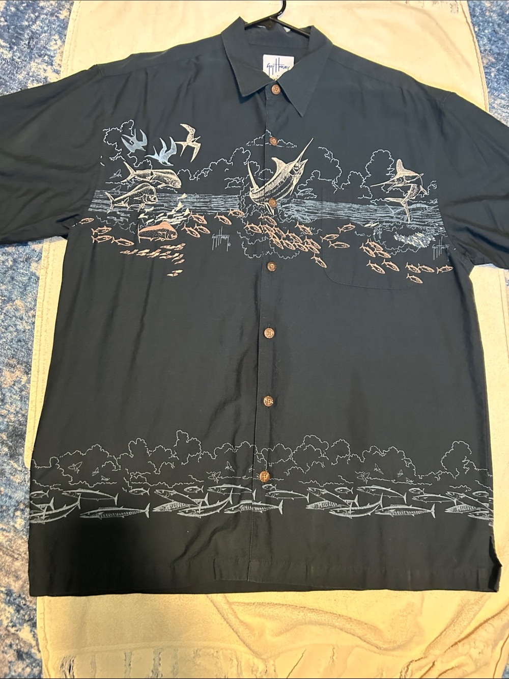 Guy Harvey Black Cotton Short-Sleeve Button-Up Shirt